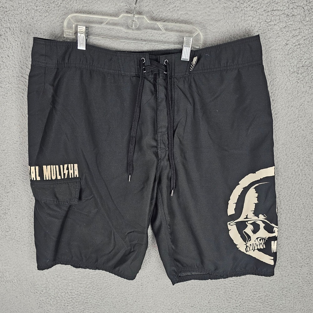 Metal Mulisha Board Shorts Mens 38 Black Graphic Skull Cargo Swim Trunks